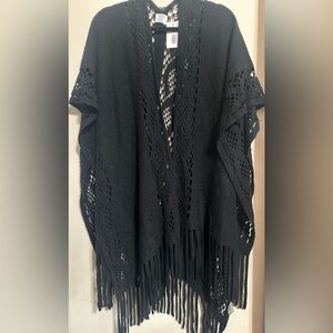 NEW - Melrose and Market - Women’s Knit Shawl/Wrap Open Poncho with Fringe
